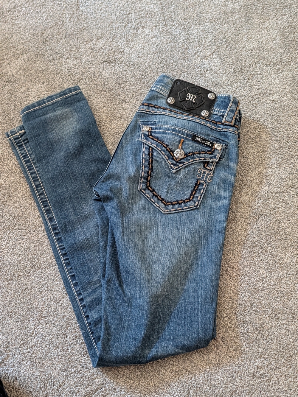 Miss Me Medium Blue Embroidered Skinny Jeans